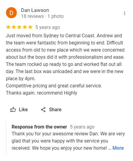removalists-sydney-to-central-coast-surfside-removals-reviews Removalists Sydney to the Central Coast. 5-star review.